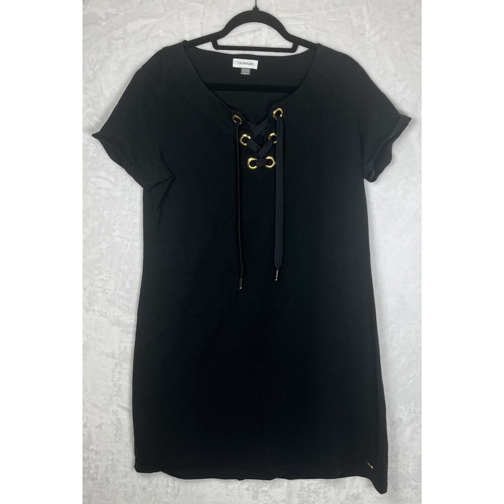 Calvin Klein Swim Dress Cover Up Lace Up Black Size XL